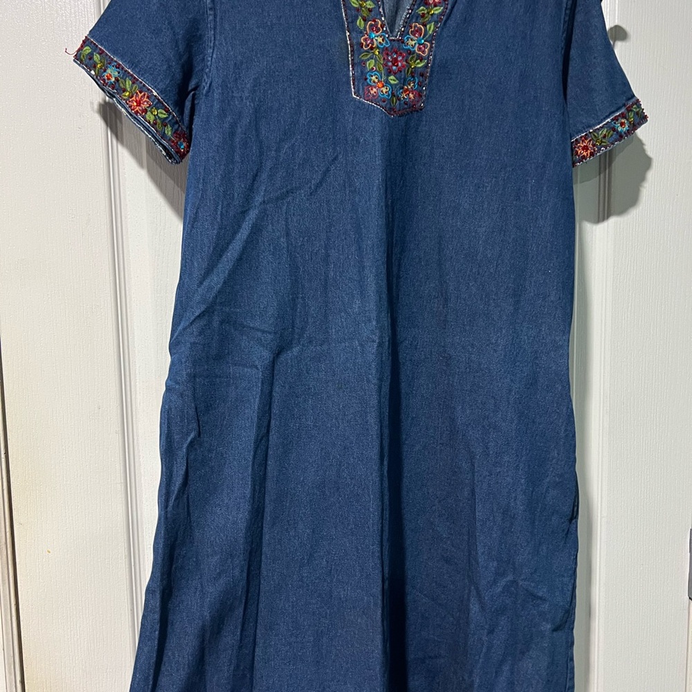 Anna Maxwell Embroidered Floral Denim Dress